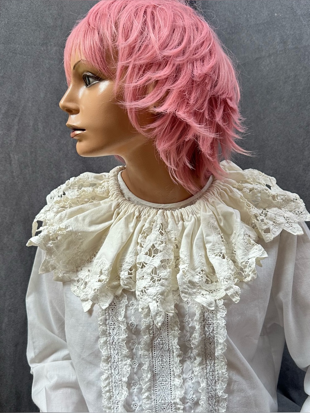 Vintage battenburg lace ruffle clown collar one size
